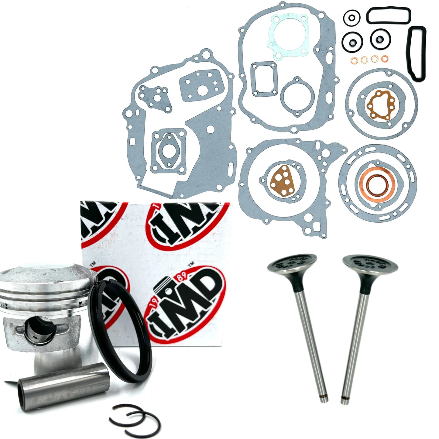 HONDA C90 PISTON KIT (1) INLET VALVE (1) EXHAUST VALVE (1) & GASKET SET (1) IMD Pistons