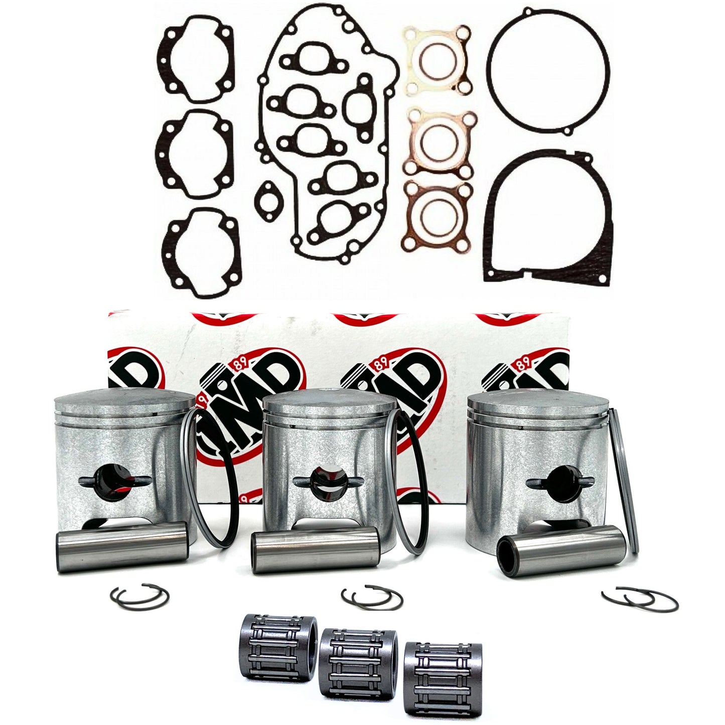 KAWASAKI H1 KH500 PISTON KITS (3), BEARINGS (3) & GASKET SET (1)