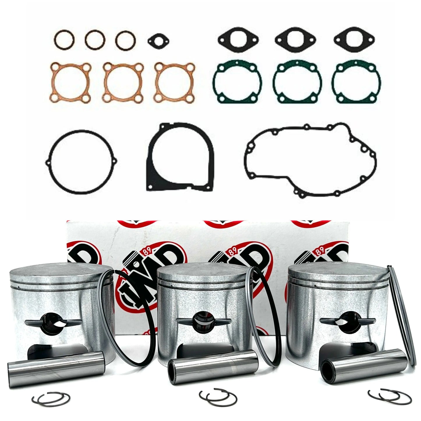 KAWASAKI H2 KH750 PISTON KITS (3) & COMPLETE GASKET SET (1) IMD Pistons
