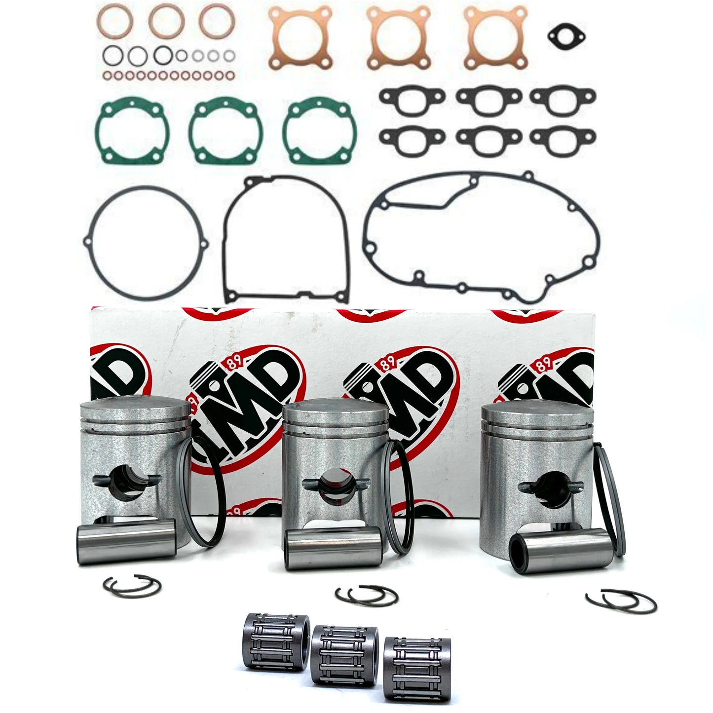 KAWASAKI S1 KH250 PISTON KITS (3) BEARINGS & GASKET SET (1) IMD Pistons