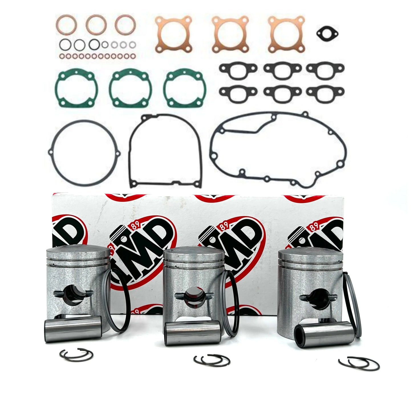 KAWASAKI S1 KH250 PISTON KITS (3) & COMPLETE GASKET SET (1) IMD Pistons
