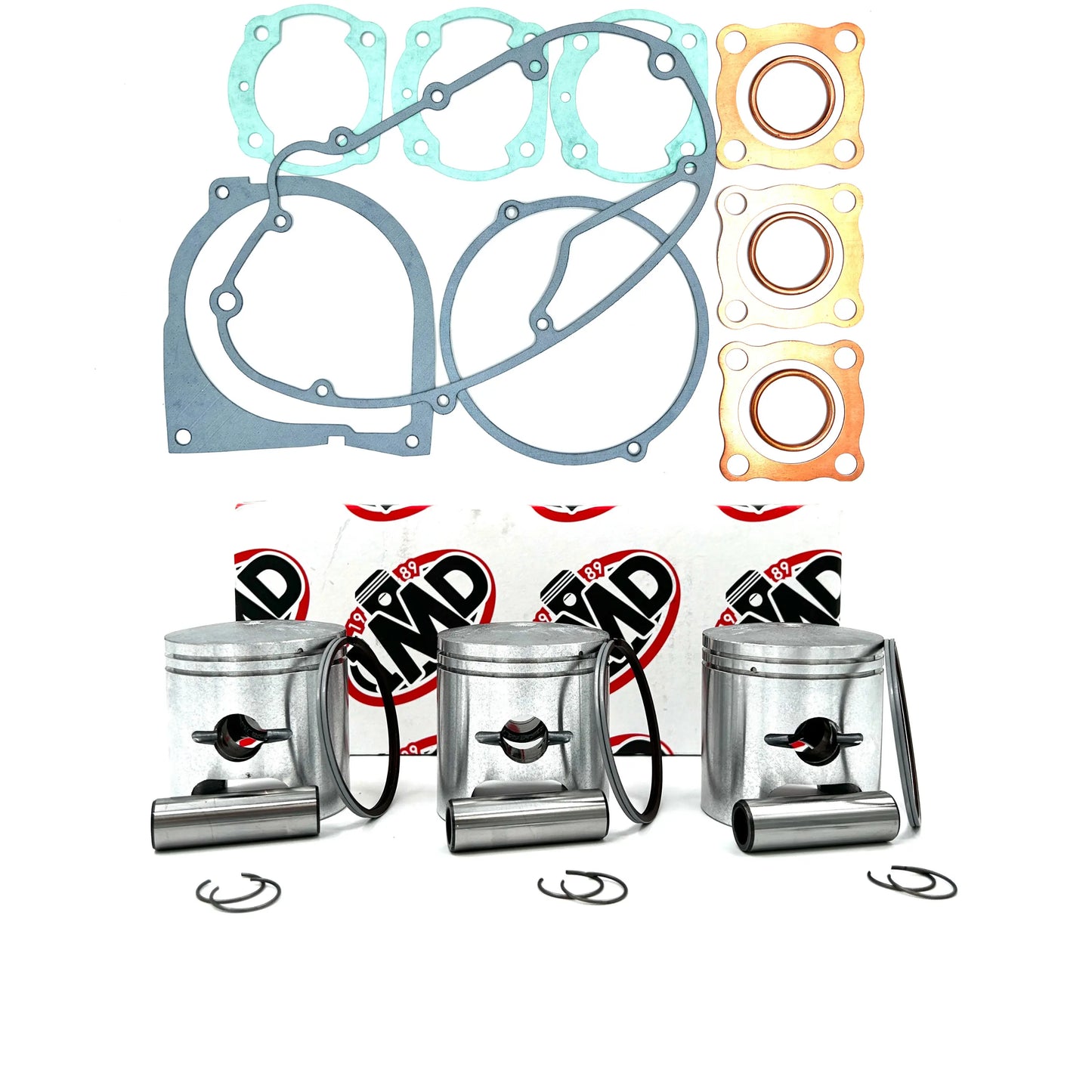 KAWASAKI S3 KH400 PISTON KITS (3) & COMPLETE GASKET SET (1) IMD Pistons