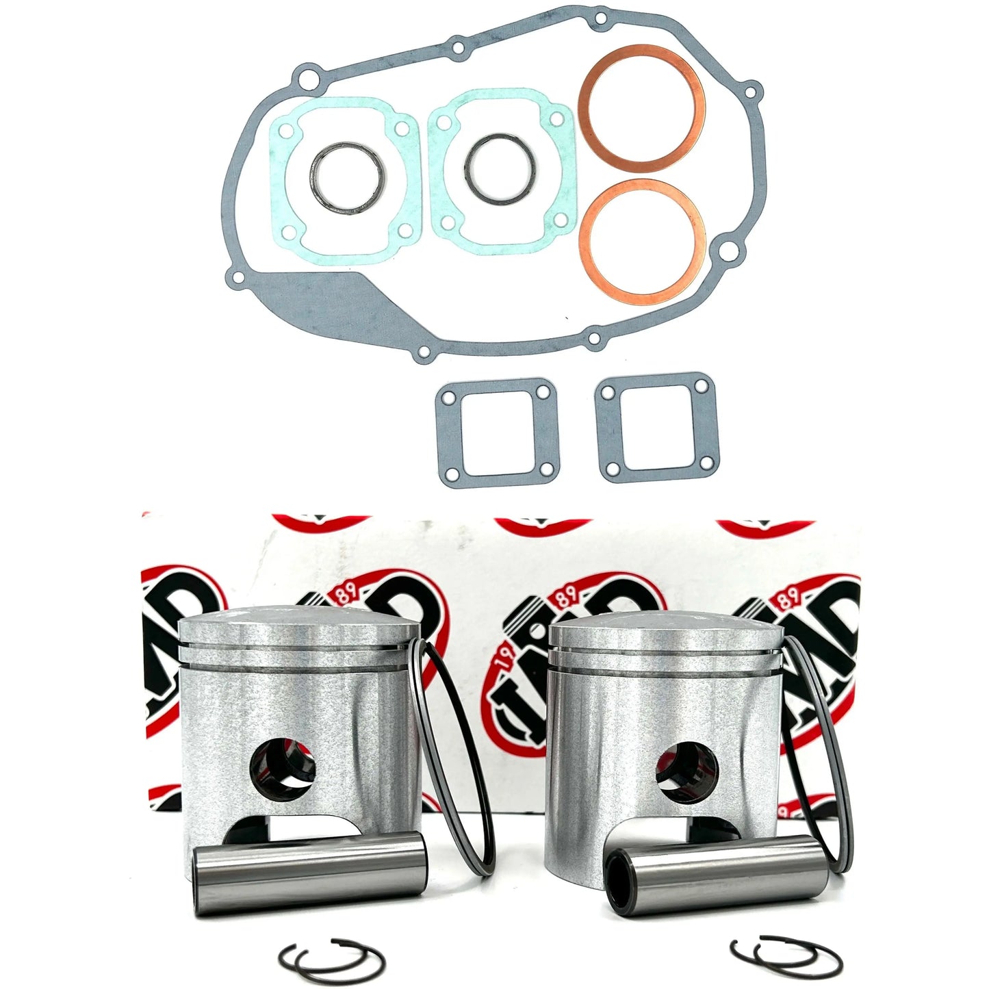 YAMAHA YR5 PISTON KITS (2) & COMPLETE GASKET SET (1) IMD Pistons
